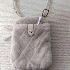 ベージュ キルティング ファー ショルダーバッグ