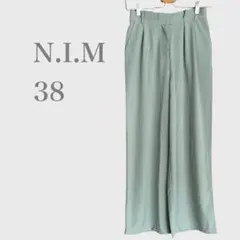 ワイドパンツ　ブルー系　M きれいめ　オフィス