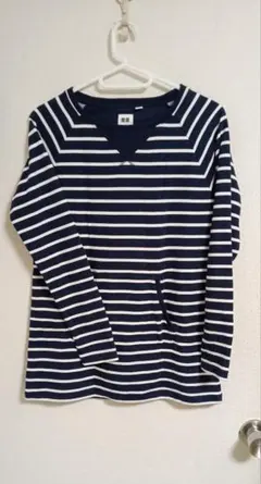 ユニクロ 子ども150ボーダー柄 長袖カットソー ポケット付き（UNIQRO）