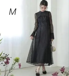 ANDRESD 幾何学柄 レース バックオープン ワンピース