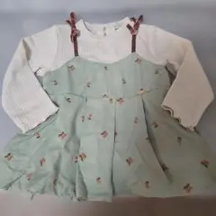 ミントグリーン 花柄刺繍 チュニック