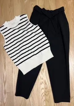 cocaボーダーカットソー サイズL♡黒パンツ サイズM 未使用2着セット売り♡