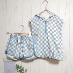 新品タグ付き☆ギャップキッズ　フード付きベスト＆短パンセット〚120〛チェック柄