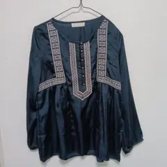 JEANASIS 刺繍ブラウス 長袖 ブラック