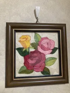 バラの刺繍アート 木製フレーム付き