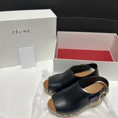 CELINEセリーヌ　ウッドソール バックストラップ レザー 厚底サンダル36黒のサムネイル