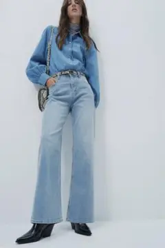 裾上げあり H&M ワイドハイデニム ライトデニムブルー 36