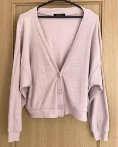 薄ピンク　ショート丈　ルーズフィット　長袖カーディガン　サイズM 春夏用
