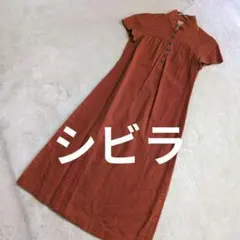 Shilla シビラ 半袖ロングワンピース スタンドカラー オレンジ刺繍
