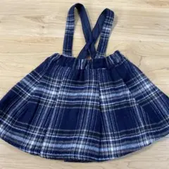 petit main ネイビー系チェック サスペンダー付きスカート 100cm