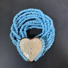 水色ビーズ ハート型ブレスレットHawaii ターコイズブルー青色ハワイ