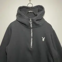 PLAYBOY プレイボーイ　スウェットパーカー　サイズF ハーフジップ　古着