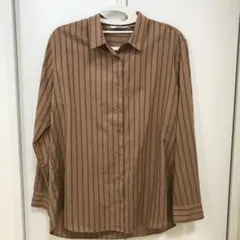 UNIQLO ブラウン ストライプ 長袖シャツ L