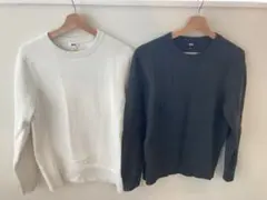 【2点】ユニクロ ウォッシャブルミラノリブクルーネックセーター 白ダークグレーM