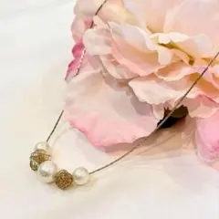 ホワイトパール ネックレス　ゴールド系　コットンパールネックレスのサムネイル