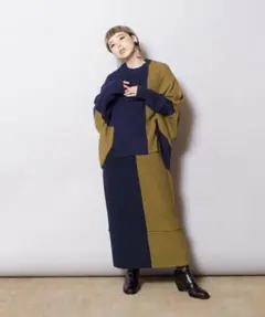 オズモーシス 配色切替ニットプルオーバー ニットスカート セットアップ