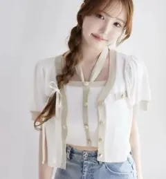 NICE CLAUP 配色ニットカーディガン カーディガン 半袖