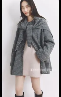 FRAY ID マフラー付ノーカラーリバーミドルコート