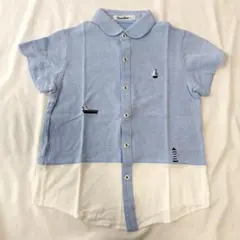 極美品 ファミリア 半袖シャツ ブルー/ホワイト 130