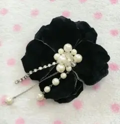 上品大輪お花♡jewelry♡パール♡揺れるストーン♡ヘアクリップ髪飾り♡BK