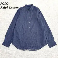【美品】POLO Ralph Lauren 長袖シャツ L ネイビー 総柄 刺繍