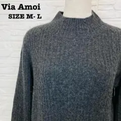 Via Amoi カシミヤ100% ハイネック ニット リブ編み 上品 M-L