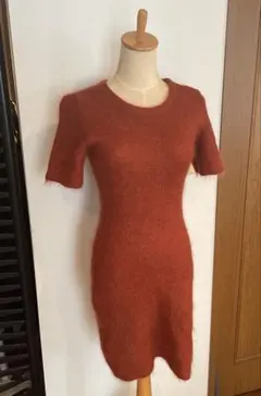 シビラレンガ色丸首モヘアニットワンピース　M
