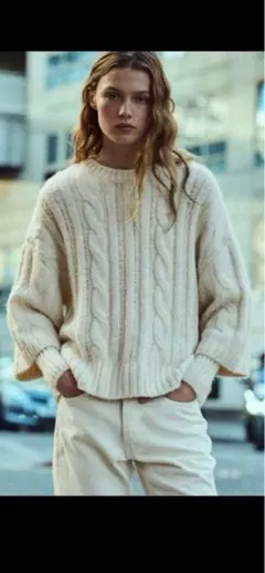 ZARA ザラ アイボリー ケーブルニット 長袖セーター