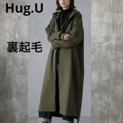 凵　Hug.U ロングコート　カーキ緑　裏起毛　オーバーサイズ　フード　春秋冬