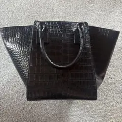 modaprincipe 牛革クロコ型押し　黒　レザー　2way トートバッグ