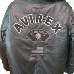 AVIREX アヴィレックス【M】フード付きビッグロゴ 中綿ジャケット　ブラック