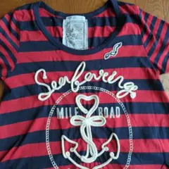 TK MIXPICE　赤　濃紺　ボーダー　ロープロゴＴシャツ　チュニックのサムネイル