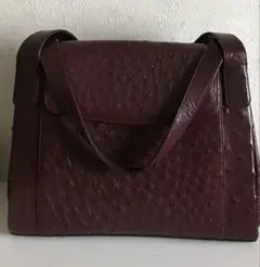 オーストリッチ　ボルドー　バーガンディ　ハンドバッグ