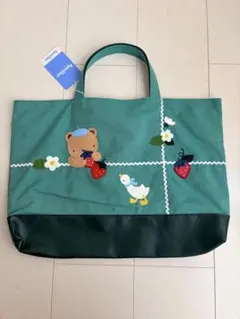 ファミリア 限定バッグ グリーン イチゴ マチ付きデニムバッグ - メルカリ