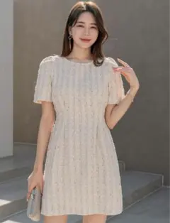 パフスリーブツイードミニドレス