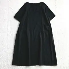 【メゾンドソイル 】半袖　ワンピース　ピンタック 黒　インド綿　涼やか メゾンドソイル 】半袖 ワンピース ピンタック 黒 インド綿 涼やか