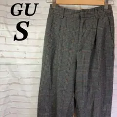 GU チェックテーパードパンツ　ハイウエスト　ウエストゴム　リラックス