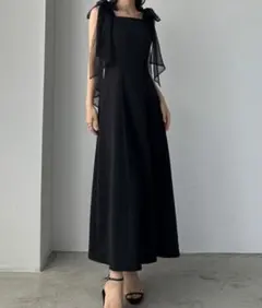 【Louere】チュールリボンキャミワンピース（セミフレア／Iライン）