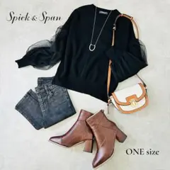 Spick & Span チュールスリーブ ニットプルオーバー ブラック M〜L