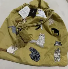 ♡タグ付　ear PAPILLONNER タッセル付き　猫　刺しゅう巾着バッグ
