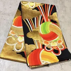 袋帯 六通柄 黒地 金糸 唐織 振袖 訪問着 毬 雲取り 豪華 結婚式