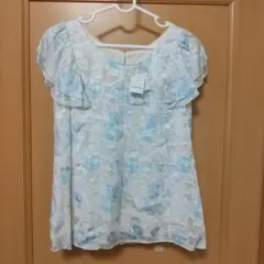 涼し気なお花柄ブルーのブラウス　サイズ2　M　L'EST ROSE
