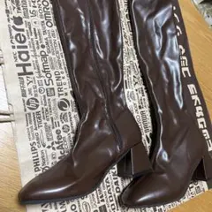 ブラウン ロングブーツ 合成皮革