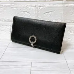 ブルガリ BVLGARI レザー フラップ 二つ折り 長財布 ブラック Y855