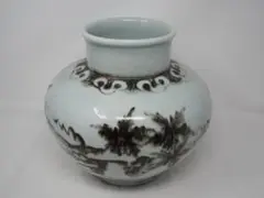 送料無料 中島均 鉄絵 辰砂 葡萄文 壷 花器 花入 花瓶 弟:人間国宝