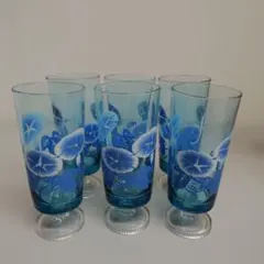 昭和レトロ　アデリア脚つきグラス　6点セット