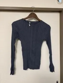 KBF ダークブルー リブ編みニット 長袖