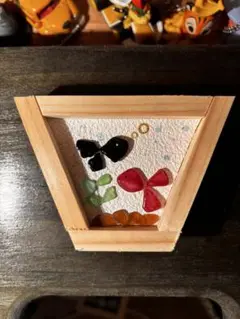 シーグラスアート　金木製フレーム付