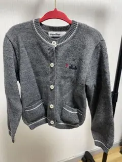 美品 ファミリア ニットカーディガン 110 グレー 刺繍 familiar
