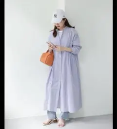 DISCOATストライプ ロングシャツワンピース